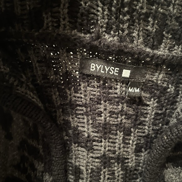 Y2K Open Front Cardigan Black Grey Purple Print Sz M Pockets Ribbed Collar Cozy - Picture 7 of 9